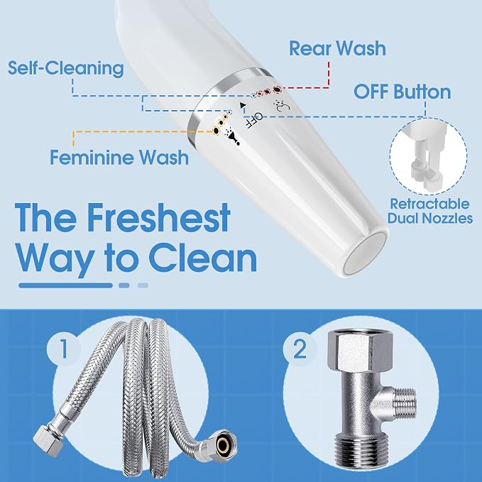 Bidet Attachment for Toilet, Ultra-Slim Bidet, Non-Electric Dual Nozzle Feminine Wash Fresh Water Sprayer | Bidet Attachment for Toilet