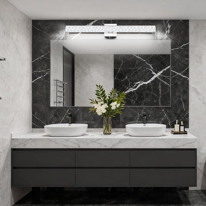 SOLFART Bathroom Vanity Lighting, Crystal Bathroom Light Fixtures Over Mirror LED Lights for Restroom, 32.5 Inch Chrome Light Over Mirror