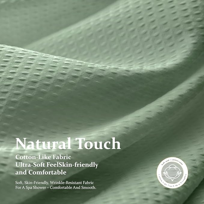 Stall Waffle Shower Curtain 256 GSM Heavy Fabric 48x72 Sage Green | 48 Inch Wide, Thick Cloth, Weighted Hem, Water Repellent, Hotel Luxury Polyester Shower Curtain Set for Bathroom 8 Hooks