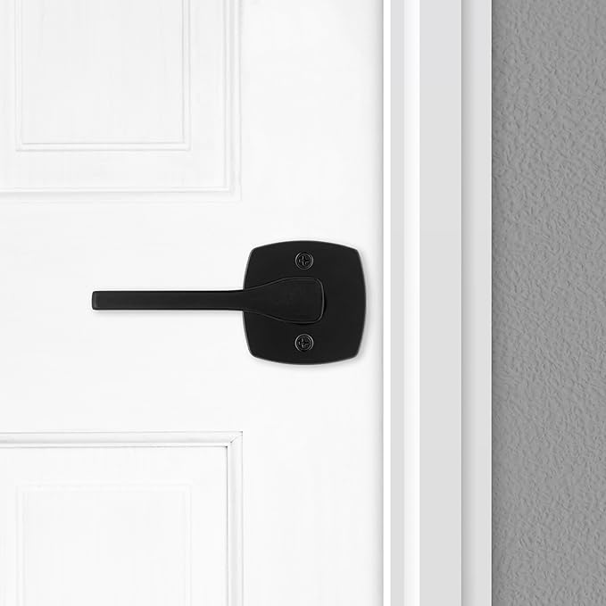 Kwikset Tripoli Dummy Door Handle, Single Sided for Closets, French Double Doors, and Pantry, Matte Black Non-Turning Reversible Interior Push/Pull Lever, with Microban Protection