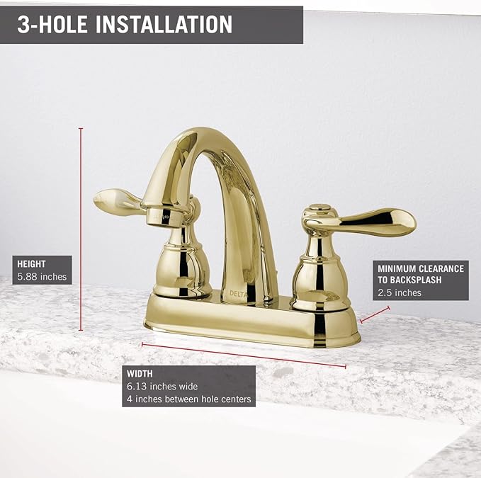 Delta Windemere Centerset Polished Bronze Bathroom Faucet, 4 Inch 3 Hole Bathroom Sink Faucet for Vanity, Metal Push-Pop Drain Assembly, Polished Brass B2596LF-PB