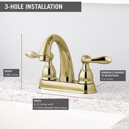 Delta Windemere Centerset Polished Bronze Bathroom Faucet, 4 Inch 3 Hole Bathroom Sink Faucet for Vanity, Metal Push-Pop Drain Assembly, Polished Brass B2596LF-PB