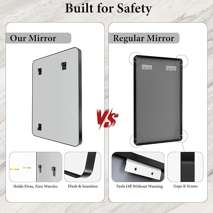 28x32 Inch Black Metal Framed Bathroom Mirror for Wall, HD Tempered Glass | Vanity Mirror for Over Sink, Anti-Rust Aluminum Alloy Mirror, Farmhouse, Horizontally or Vertically Hanging