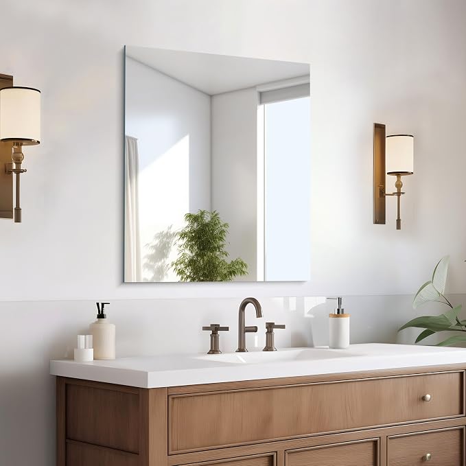 CILIBER Frameless Mirror, 24x30 Mirrors for Wall, Rectangle Bathroom Mirror for Over Sink, Frameless Vanity Mirror with Polished Edge, 3mm Tempered Glass, Hangs Horizontally or Vertically