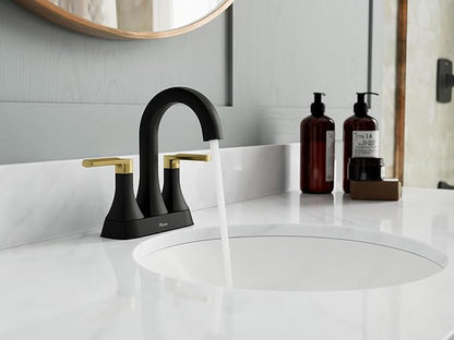 Pfister Vaneri Bathroom Sink Faucet, 4-Inch Centerset, 2-Handle, 3-Hole, NSF Certified, Matte Black and Brushed Gold Finish, LF048VRIBBG