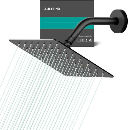 Square Rain Shower Head, High Flow Stainless Steel,Work with any decorative style，All Metal Rainfall Shower Head(Matte Black, 6)