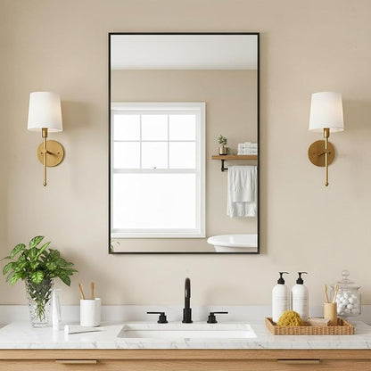FICTOR Bathroom Vanity Mirror for Over Sink, 20" x 30", Black | Anti-Rust Frame, Shatterproof Tempered Glass, Vertical/Horizontal Wall Mounted Mirror for Bedroom, Entryway, Living Room