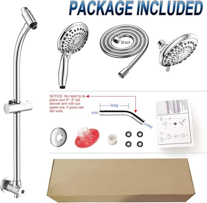 Handheld Showerhead & Rain Shower Combo for Easy Reach, 27.5" Drill-free Stainless Steel Slide Bar, 5”of 5-setting Handheld Shower and Showerhead, with 5ft Hose - Polished Chrome
