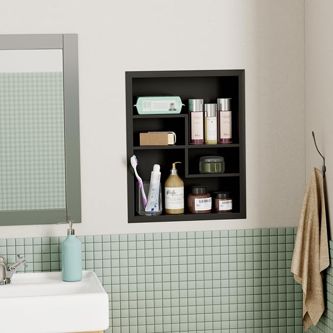 14x18 Medicine Cabinet Recessed Stainless Steel, with 4 Compartments Medicine Cabinet Organizer, Stainless Steel Wall Niche, Bathroom Wall Cabinet, Recessed Bathroom Cabinet, Black