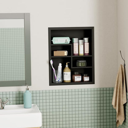 14x18 Medicine Cabinet Recessed Stainless Steel, with 4 Compartments Medicine Cabinet Organizer, Stainless Steel Wall Niche, Bathroom Wall Cabinet, Recessed Bathroom Cabinet, Black