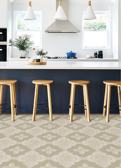 FloorPops Cream Sullivan Peel & Stick Floor Tiles,FP4279,(Pack of 6)