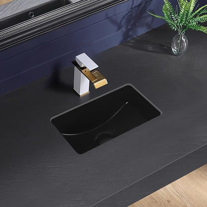 Black Undermount Bathroom Sink 16.7x10.7 Inch Small Bathroom Sink Matte Black Bathroom Under Counter Lavatory Vanity Sink Basin Rectangular Porcelain Ceramic Undermount Sinks with Overflow