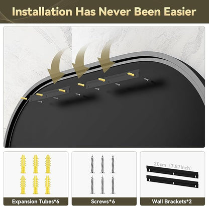 Brightify Black Oval Mirror for Wall, 48"x30" Bathroom Vanity Mirrors with Metal Framed, Modern Large Mirror for Bedroom Living Room Wall Decorative Hang Vertical and Horizontal