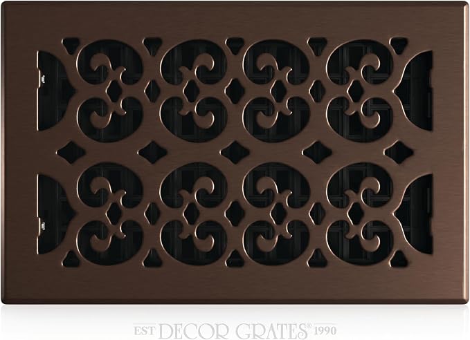 Decor Grates Metal Scroll Decorative Air Vent Cover 6x10 Floor Register – Adjustable Control Lever – AC Floor Vent Covers for Home Floor Vents – Fits 6 x 10 Inch Opening – Rubbed Bronze (SPH610-RB)