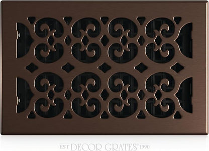 Decor Grates Metal Scroll Decorative Air Vent Cover 6x10 Floor Register – Adjustable Control Lever – AC Floor Vent Covers for Home Floor Vents – Fits 6 x 10 Inch Opening – Rubbed Bronze (SPH610-RB)