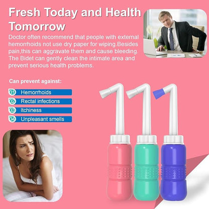 2 Pack 300ML Portable Bidet, Blue & Pink Handheld Travel Bidet Sprayer, Leak-Proof Upside-Down Squeeze Design for Postpartum Care, Menstrual Hygiene, Adults & Kids, Home/Travel/Outdoor/Camping