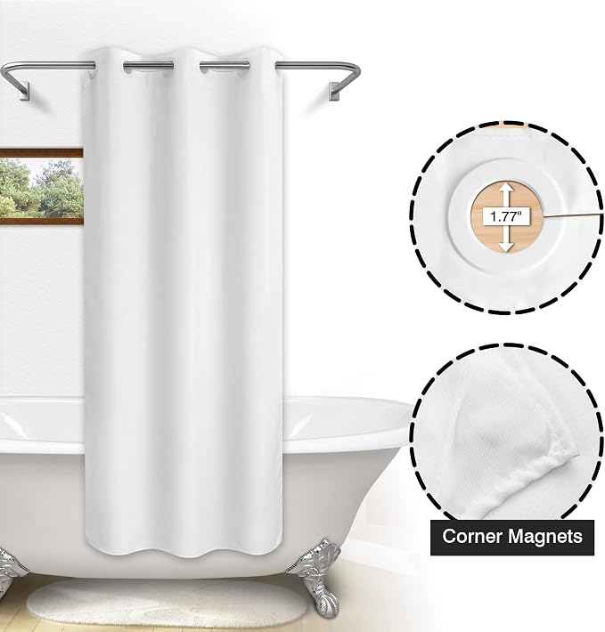 River Dream No Hook Stall Shower Curtain or Liner Microfiber White, 36x74 | Waterproof Small Fabric Shower Curtain Set for Narrow Stall, Bottom Magnets, Soft & Machine Washable, 36W x 74H