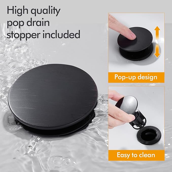 Bathroom Sink Faucet FRANSITON 4 Inch Faucet 2 Handle Bathroom Sink Faucets Lead-Free Matte Black Bath Sinks Faucets with Pop-up Drain Stopper and Supply Hoses