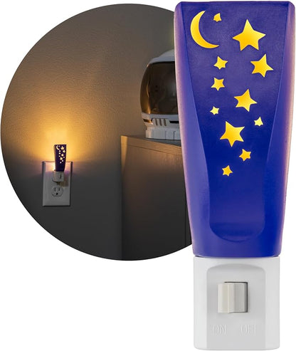 Lights By Night Star Moon Plug in Night Light for Kids, LED Nightlight | Plug Into Wall, Boys, Girls, Toddler, Baby, Space Room Decor, Kids Room, Bedroom, Bathroom, Nursery, UL Safety Listed, 44940