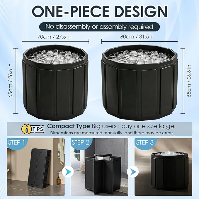 Portable Bathtub for Adult, Foldable Soaking Bathtub for Hot SPA&Ice Bath, Foldable Small Bathtub collapsible bathtub for Bathing, 6-layer Insulated portable tub,Space-Saving (black, 25.9X27.5 IN)