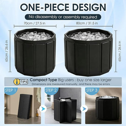 Portable Bathtub for Adult, Foldable Soaking Bathtub for Hot SPA&Ice Bath, Foldable Small Bathtub collapsible bathtub for Bathing, 6-layer Insulated portable tub,Space-Saving (black, 25.9X27.5 IN)