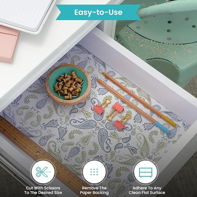 Con-Tact Brand Creative Covering, Self-Adhesive Shelf Liner, Multi-Purpose Vinyl Drawer Liner, Easy To Use And Apply, 18'' X 9', Abbey Sage