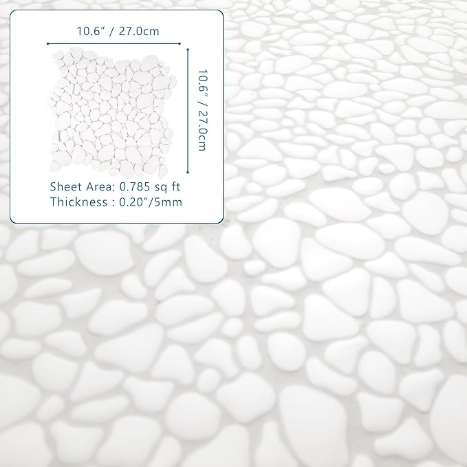 SUNWINGS 10-Sheet Pebble Tile for Shower Floor Border Kitchen Bathroom Backsplash, White Recycled Glass Marble Stone Looks Wall and Floor Tile, Covers 7.9 Sq. Ft