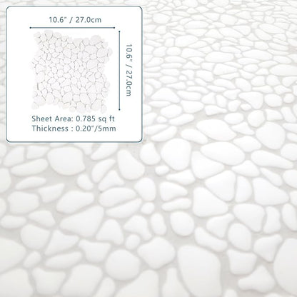 SUNWINGS 10-Sheet Pebble Tile for Shower Floor Border Kitchen Bathroom Backsplash, White Recycled Glass Marble Stone Looks Wall and Floor Tile, Covers 7.9 Sq. Ft
