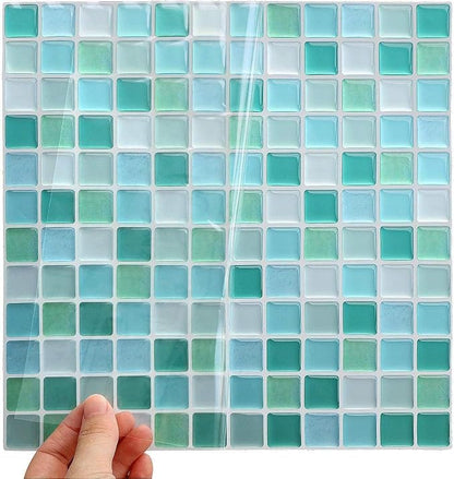 3D Mosaic Tile Sticker Removable Wallpaper Tile Red, 3D Self Adhesive Wall Tiles Bathroom Wall Tiles for Kitchen Backsplash Blue,PVC Square Decorative Vinyl Decals,4 Sheets