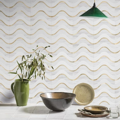 Vamos Tile Peel and Stick Backsplash Seamless Tile,Dolomite+White+Gold,10 | Stick on Backsplash for Kitchen and Bathroom, PVC Mix Metal Gold Self Adhesive Wall Tiles,11.8''x10.15''