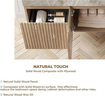 LKTART Floating 48 Inch Bathroom Vanity with Sink, Modern Plywood Wall Mounted Bathroom Storage Cabinet with 2 Doors and 1 Drawer, Roma Travertine-Pattern Sintered Stone Countertop and Ceramic Basins