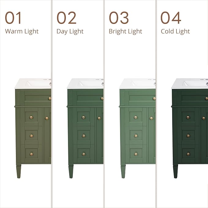 Merax 24 Inch Bathroom Vanity with Ceramic Sink, Solid Wood Frame Modern Bathroom Sink Storage Cabinet with 2 Drawers and a Tip-Out Drawer, Single Sink Bathroom Vanities, Green