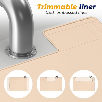 The Original Under Sink Mat - Silicone Waterproof mat, Trimmable, Easy to Clean, Kitchen cabinet liner, Under sink protector mats, Drip Tray with Lip - 34" x 22" or smaller - Beige