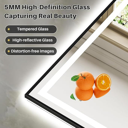 44x30 Inch LED Bathroom Mirror with Black Frame, Backlit & Front Lit, Anti-Fog Lighted Bathroom Vanity Mirror for Wall, Memory Function, Dimmable, HD Tempered Glass, Shatter-Proof