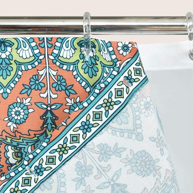Lush Decor Bohemian Meadow Shower Curtain with Liner and Rings 14 Piece Set 72" W x 72" L Navy - Boho Shower Curtain Set - Colorful Bathroom Curtains