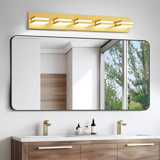 IZORRO LED Modern Bathroom Lights Fixtures(5-Light,Dimmable),Gold Acrylic Wall Lighting,Vanity Lights for Bathroom Over Mirror - 6000k 30In （No Assembly Required）