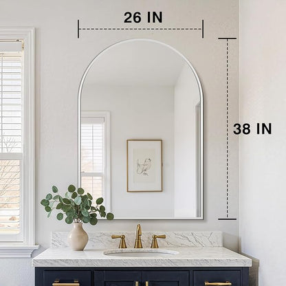 FICTOR 26" x 38" Arched Bathroom Vanity Mirror for Over Sink, Silver | Anti-Rust Metal Framed, HD Tempered Shatter-Proof Glass, Modern Wall Mirror for Entryway, Living Room, Bedroom