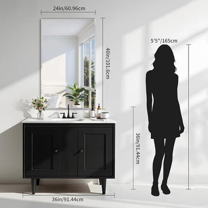 KOCUUY Beveled Mirror, 24x40 Inch Frameless Bathroom Mirror for Over Sink, Upgraded Shatterproof Beveled Unframed Design Mirror for Bathroom, Bedroom, Hang Horizontal/Vertical