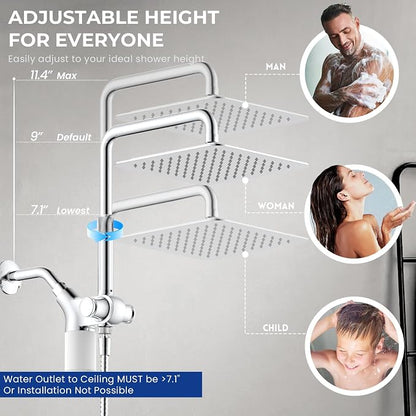 Upgraded Dual Shower Heads Combo, 10 inch Filtered Shower Head with Handheld, 3-Way Rain Shower Head with Filters, 7 Settings Handheld Spray, High Pressure, Height Adjustable (Silver)