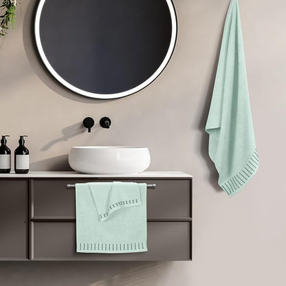 Ultra Soft 3 Pack Cotton Towel Set, Contains a Bath Towels 28x55 inch, a Hand Towels 16x24 inch & a Wash Cloths 12x12 inch, Ideal Everyday use, Compact & Lightweight - Sea Green