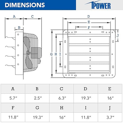 iPower 16 Inch Shutter Exhaust Fan Aluminum,High Speed 1550RPM, 1200 CFM, 2-Pack, Silver