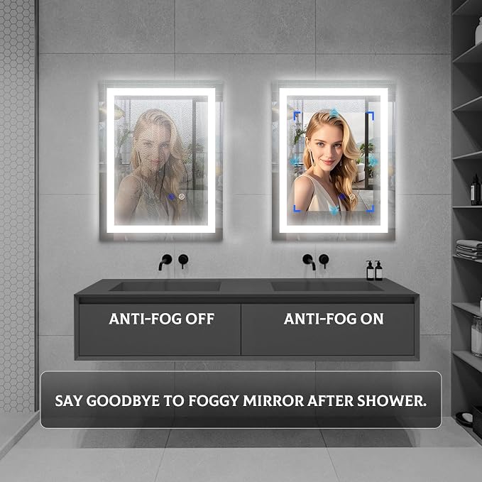 16"x 24" LED Bathroom Mirror Vanity Mirror, Anti-Fog, Dimmable, Color Temperature Adjustable 3000-6000K, Switch-held Memory Led Wall Mirror Suitable for Bathroom, Vanity (Vertical/Horizontal)