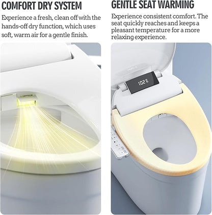 Heated Bidet Toilet Seat with Dual-Position Control Mode, Side Panel & Remote Control, Self-Cleaning Nozzle, Adjustable Warm Water and Dryer, Display Screen, Night Light, Elongated