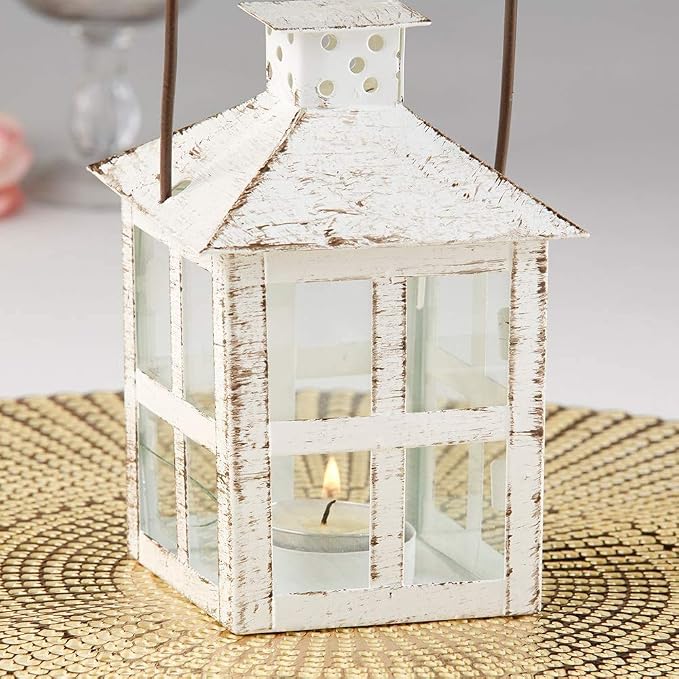 Kate Aspen White Vintage Distressed Rustic Candle Holder Decorative Lantern (6 Inch), Wedding Decoration, Centerpiece, Farmhouse Decor, Shelf Decor