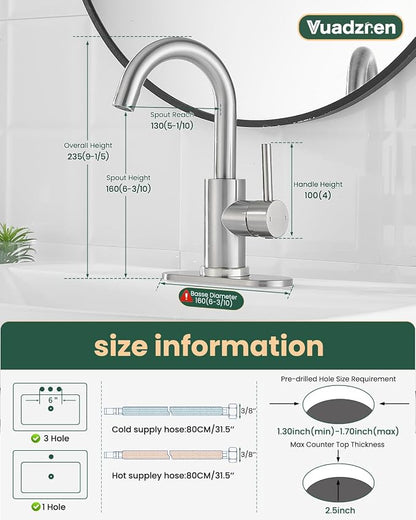 Bathroom Faucets, Modern Vanity Faucet for Bathroom Sink, Single Handle Kitchen Faucet Brushed Nickel, Stainless Steel Farmhouse Bar Sink Faucets with Pop Up Drain-2 Sets