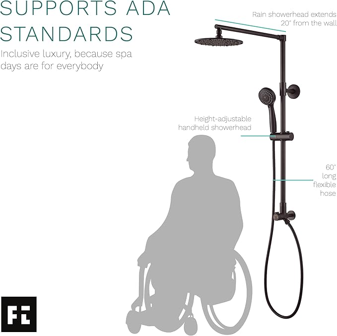 Fennocasa Polaris 3 Retrofit Rain Shower System, 3-Setting Handheld Shower Combo with Slide Bar, 8" Low Profile Shower Head (2.5 GPM Oil-Rubbed Bronze)
