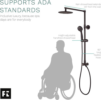 Fennocasa Polaris 3 Retrofit Rain Shower System, 3-Setting Handheld Shower Combo with Slide Bar, 8" Low Profile Shower Head (2.5 GPM Oil-Rubbed Bronze)