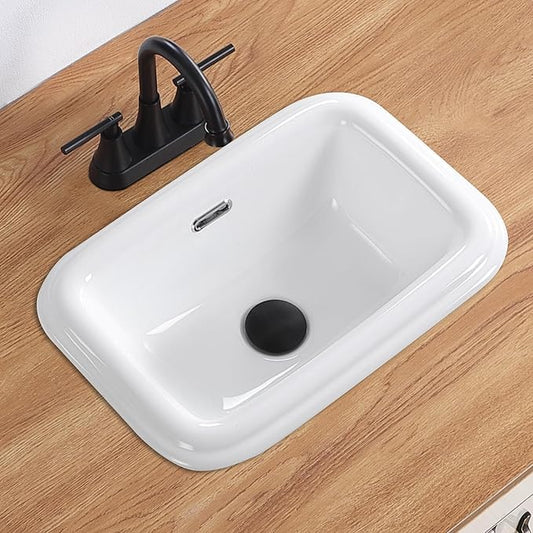 Bathroom Vessel Sink 18 Inch Small Drop In Bathroom Sink Rectangular Semi Recessed Sinks with Overflow White Ceramic Small Vanity Sinks for Tiny Bathrooms