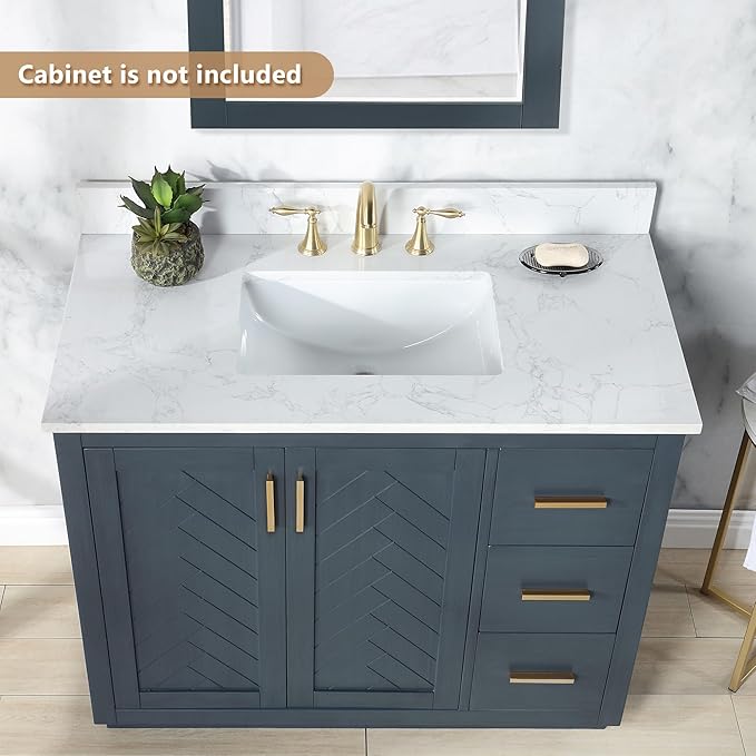 Ceres 43" Engineered Stone Vanity Top in Grain White with Single White Sink
