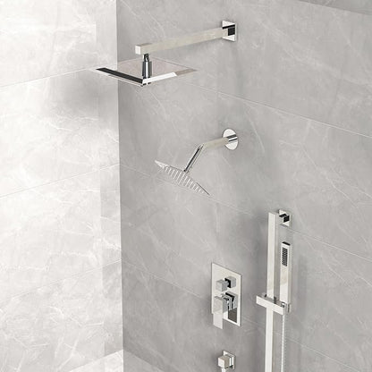 10" High-Pressure Rainfall Shower Faucet with Handheld Spray, Wall Mount Dual Shower Head System with Slide Bar (Polished Chrome)